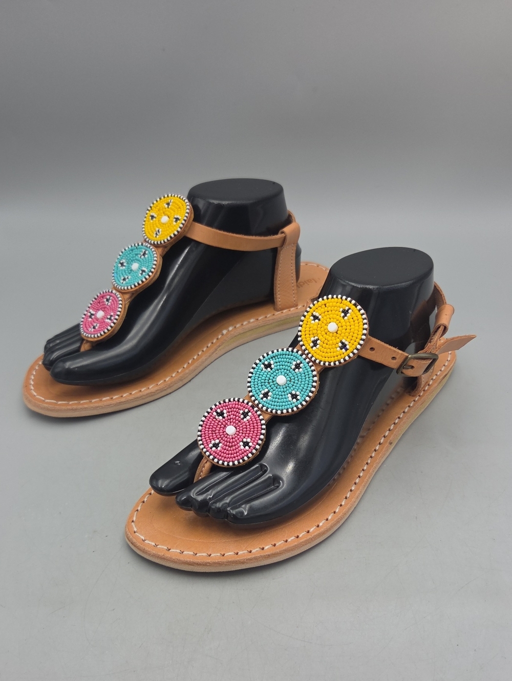 Laidback London Beaded Leather Sandals Womens 40 9 Tan Boho Festival Gladiator